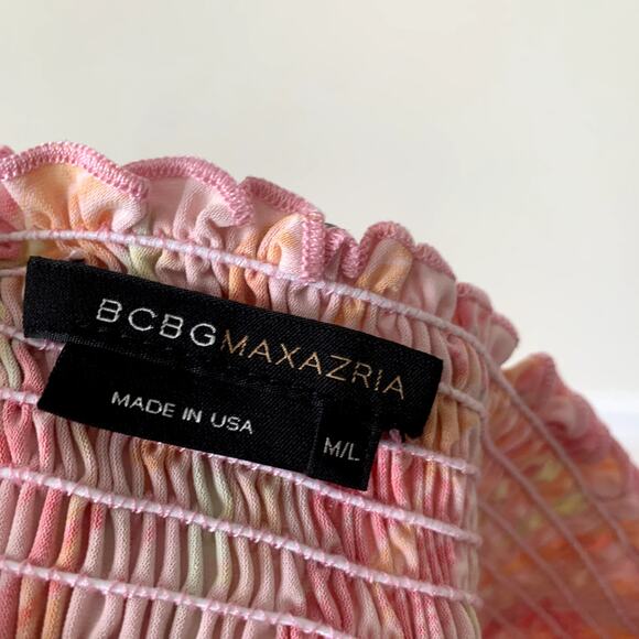 BCBGMaxazria Blouse Size M/L Strapless Pink Top Smocked Shirt Y2K Barbiecore - Picture 5 of 5